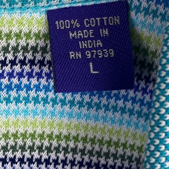 Alan Fusser Mercerized Cotton Striped Multi-Color Golf Polo Shirt Men's Sz LARGE - Picture 4 of 7